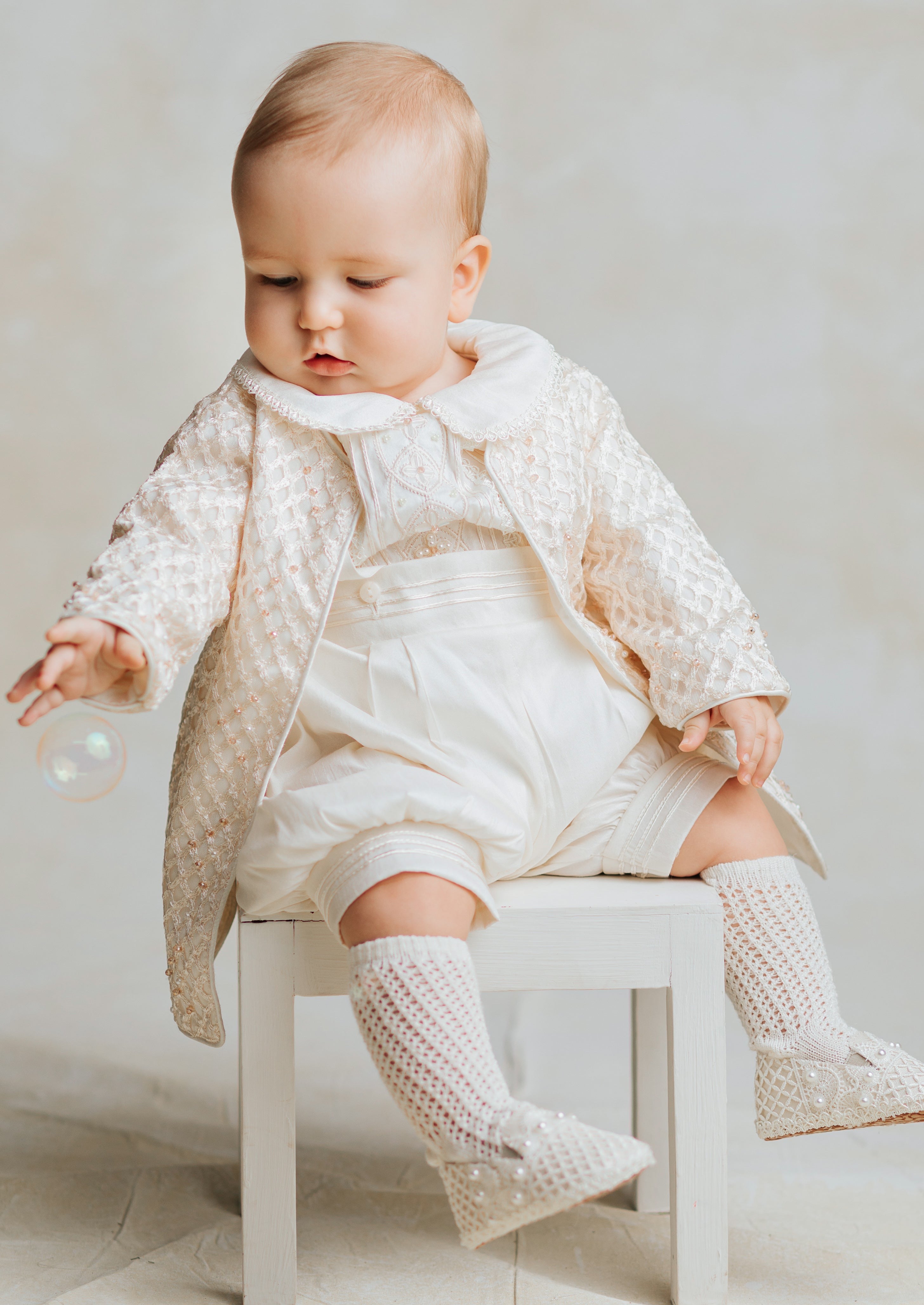 Christening Gown Baby Boy B028 | Burbvus 6-12 Months / Beige Christening Gown Baby Boy B028 | Burbvus 6-12 Months / Beige