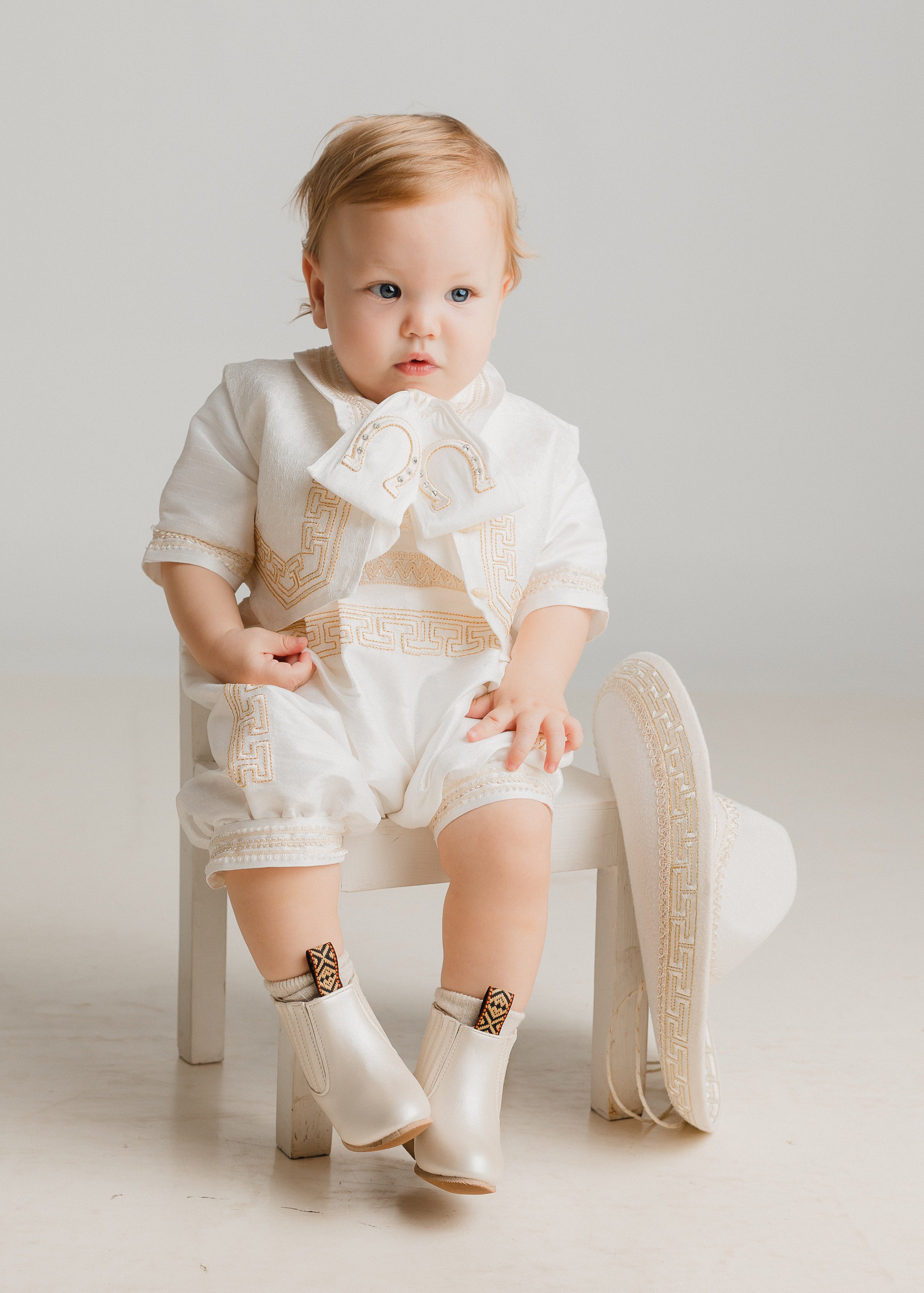 Authentic charro style baptism outfit for boys, christening gown