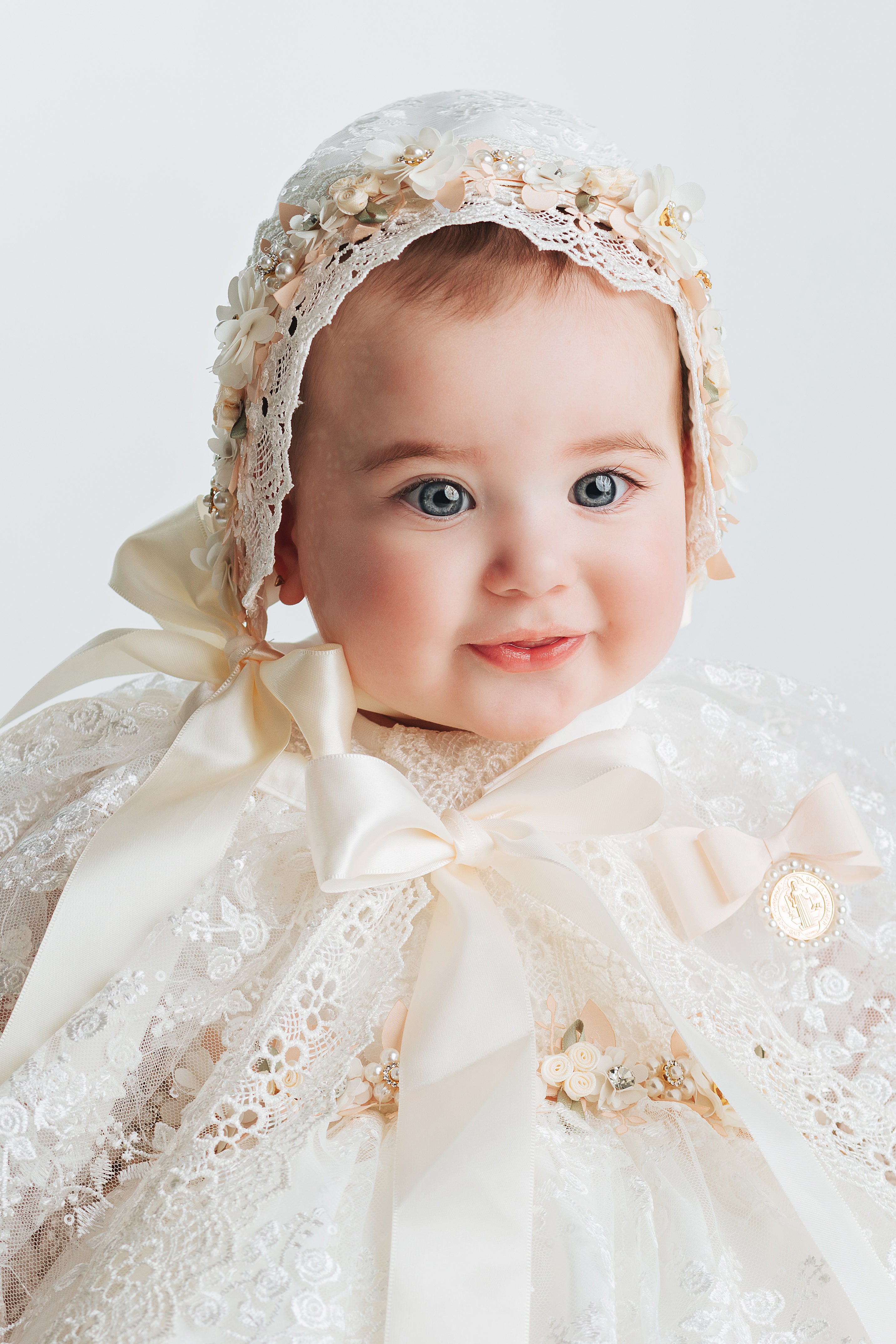 Christening Gowns for Girls G043 | Burbvus Lace Dress, Handmade 12-24 Months / Ivory