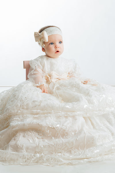 Handmade Lace Baptism Dress Ivory Burbvus christening gowns G044