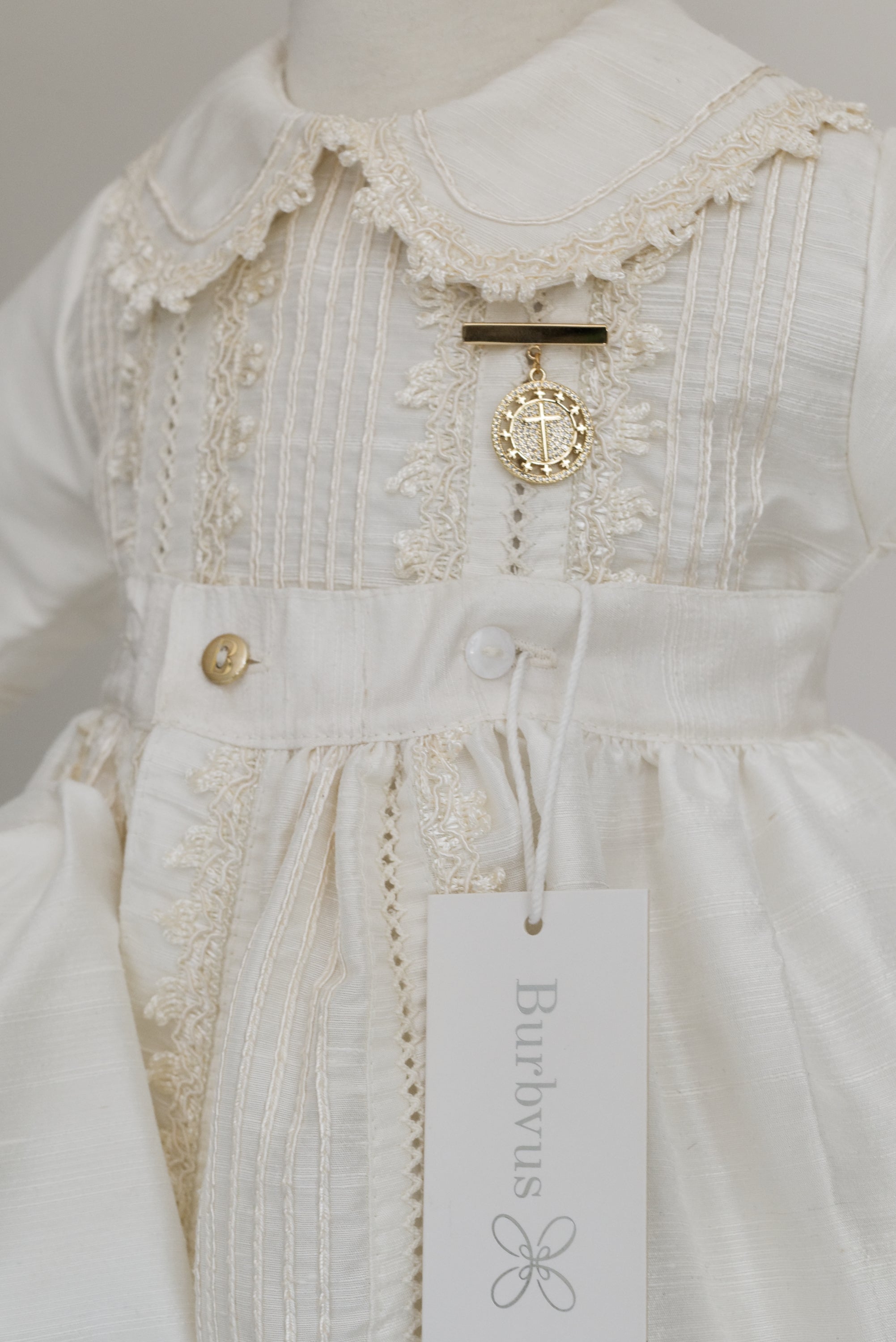 Baptism gown for baby boys 100% silk with Religious Medal Pin