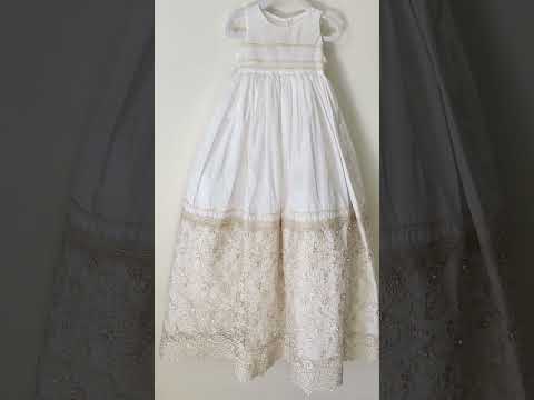 Load video: Christening Dress G049 + Gold Plated Medal