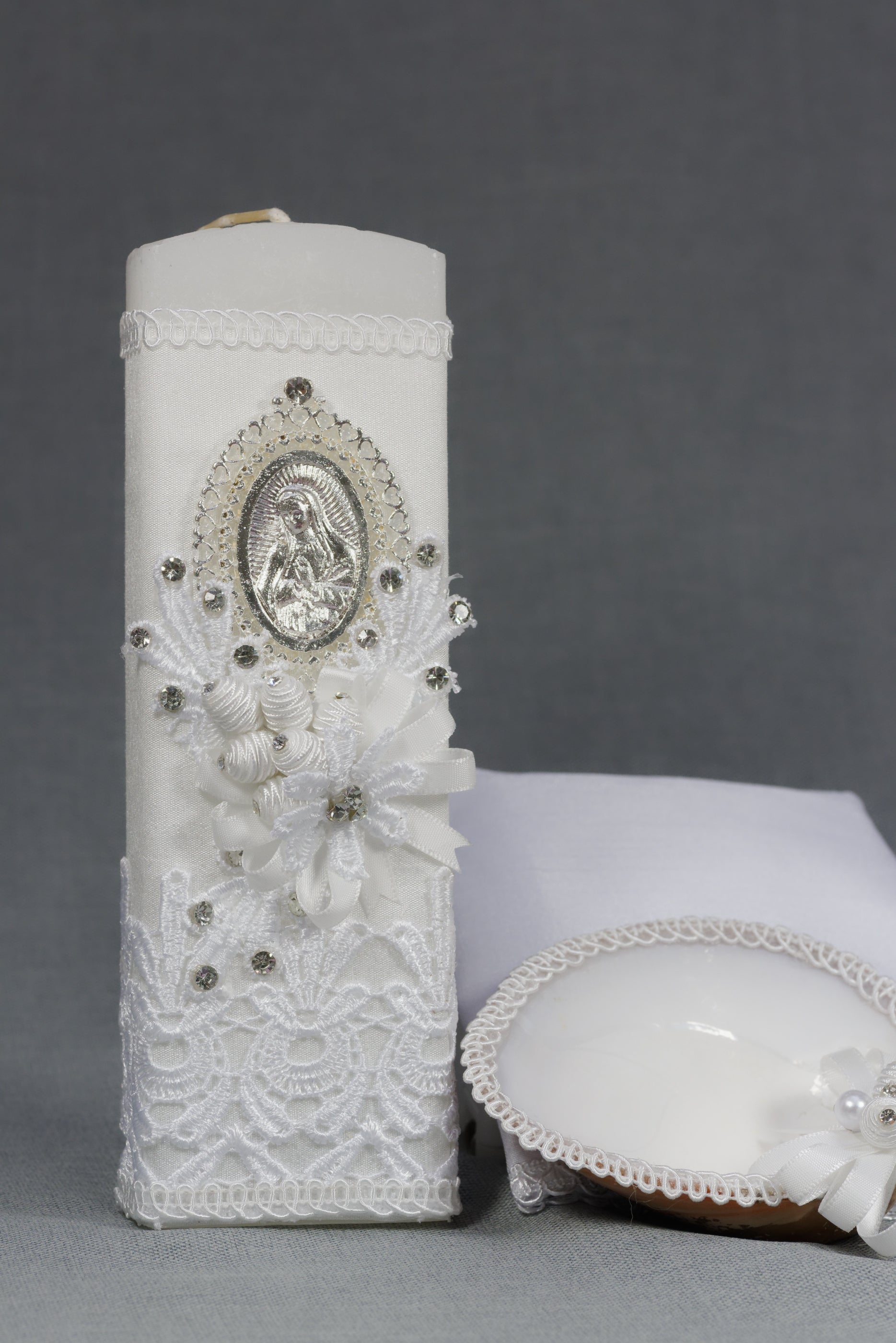 white candle set baptism virgen guadalupe burbvus