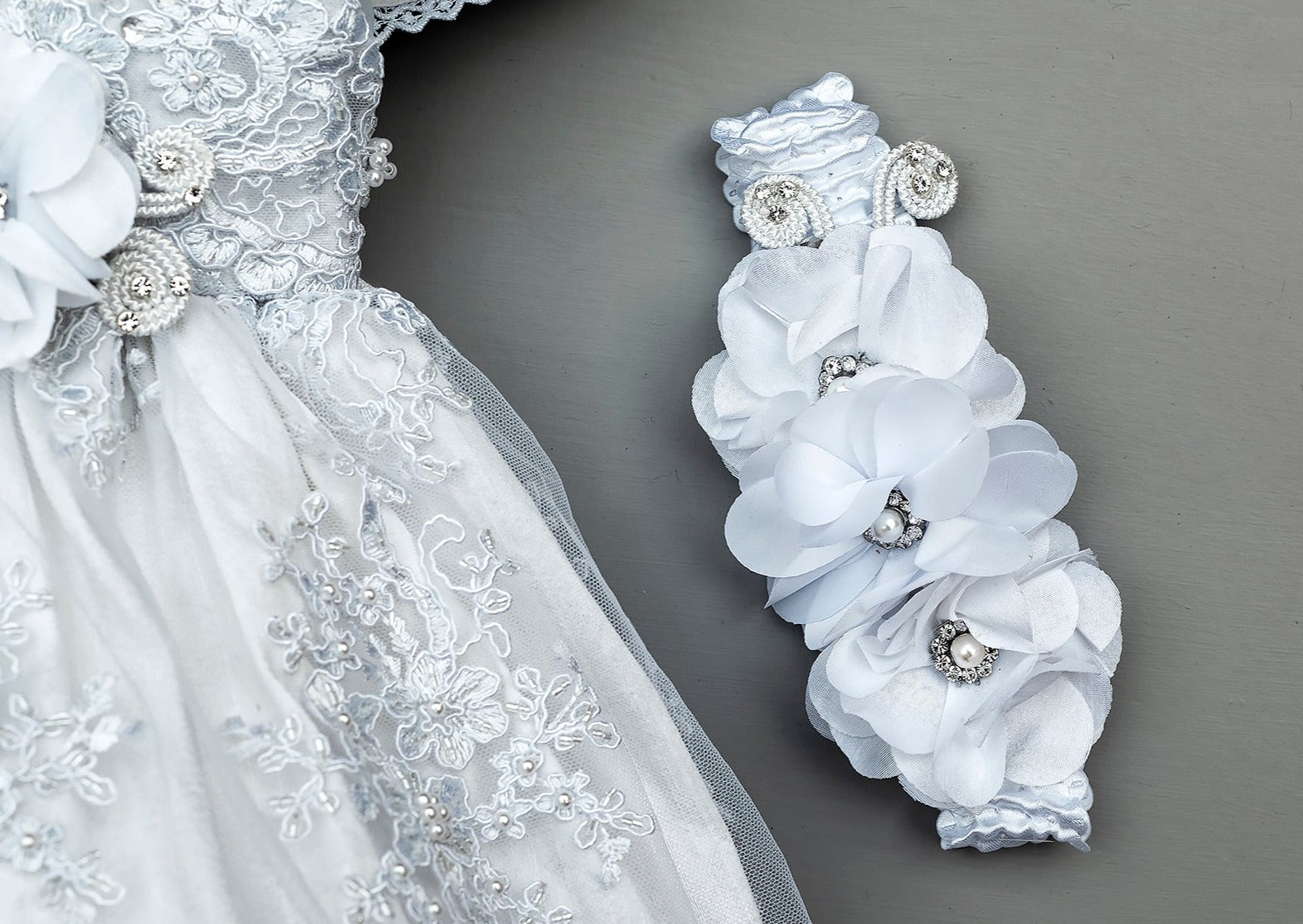 Flower diadem handmade for Christening dress G009 in white