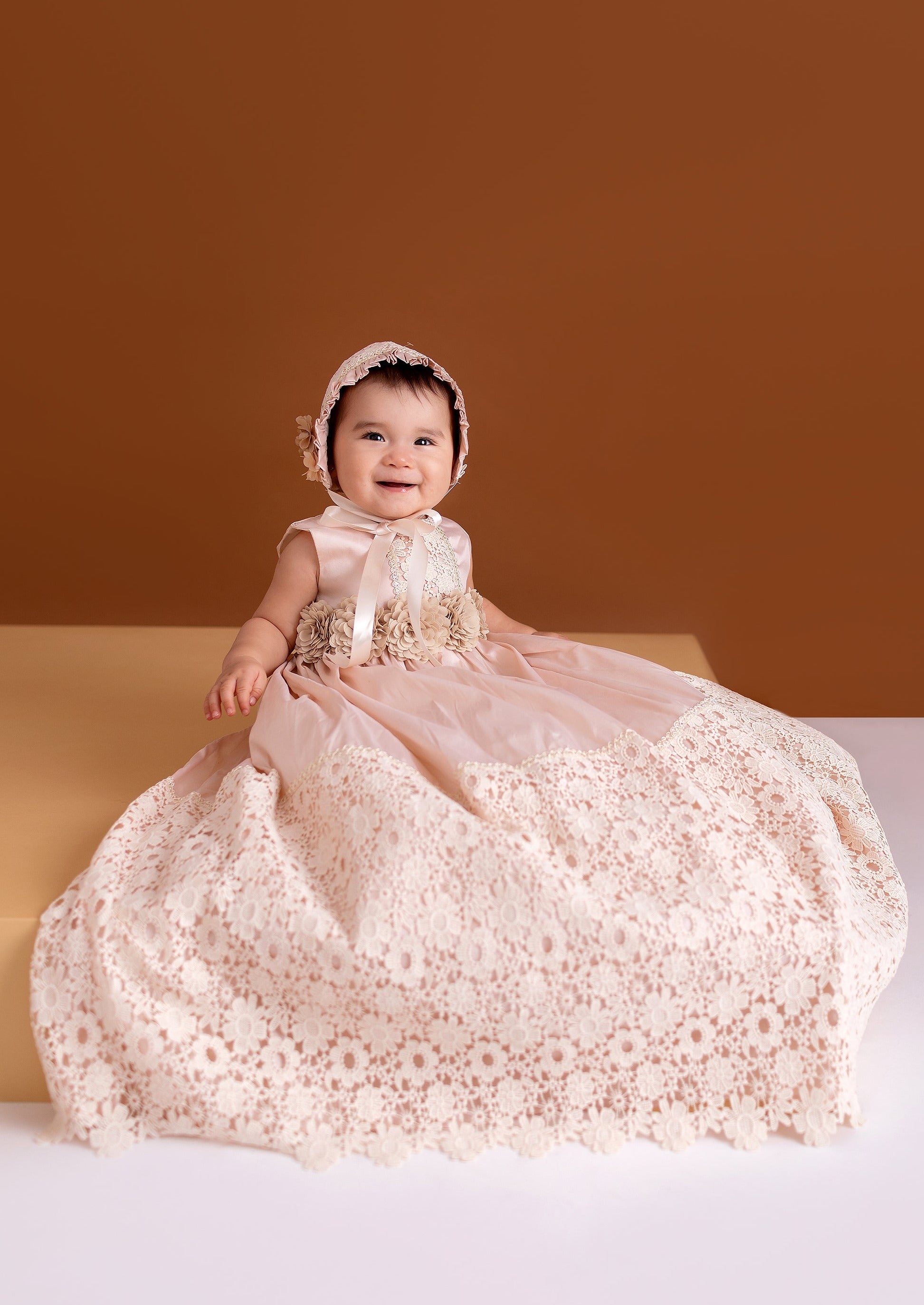 Handmade christening dress burbvus detachable extra long