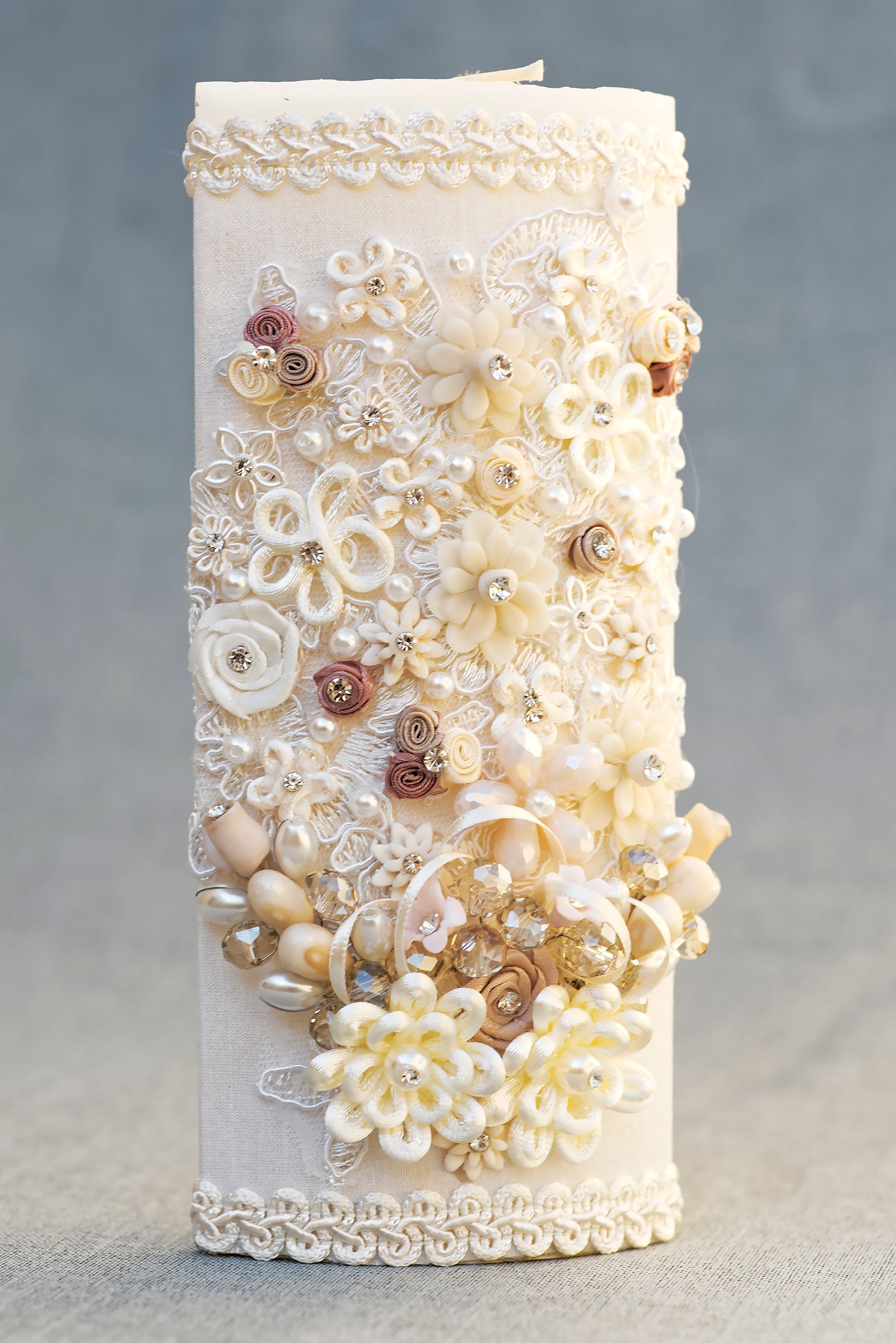 Handcrafted Burbvus Baptism candle #4 ivory color