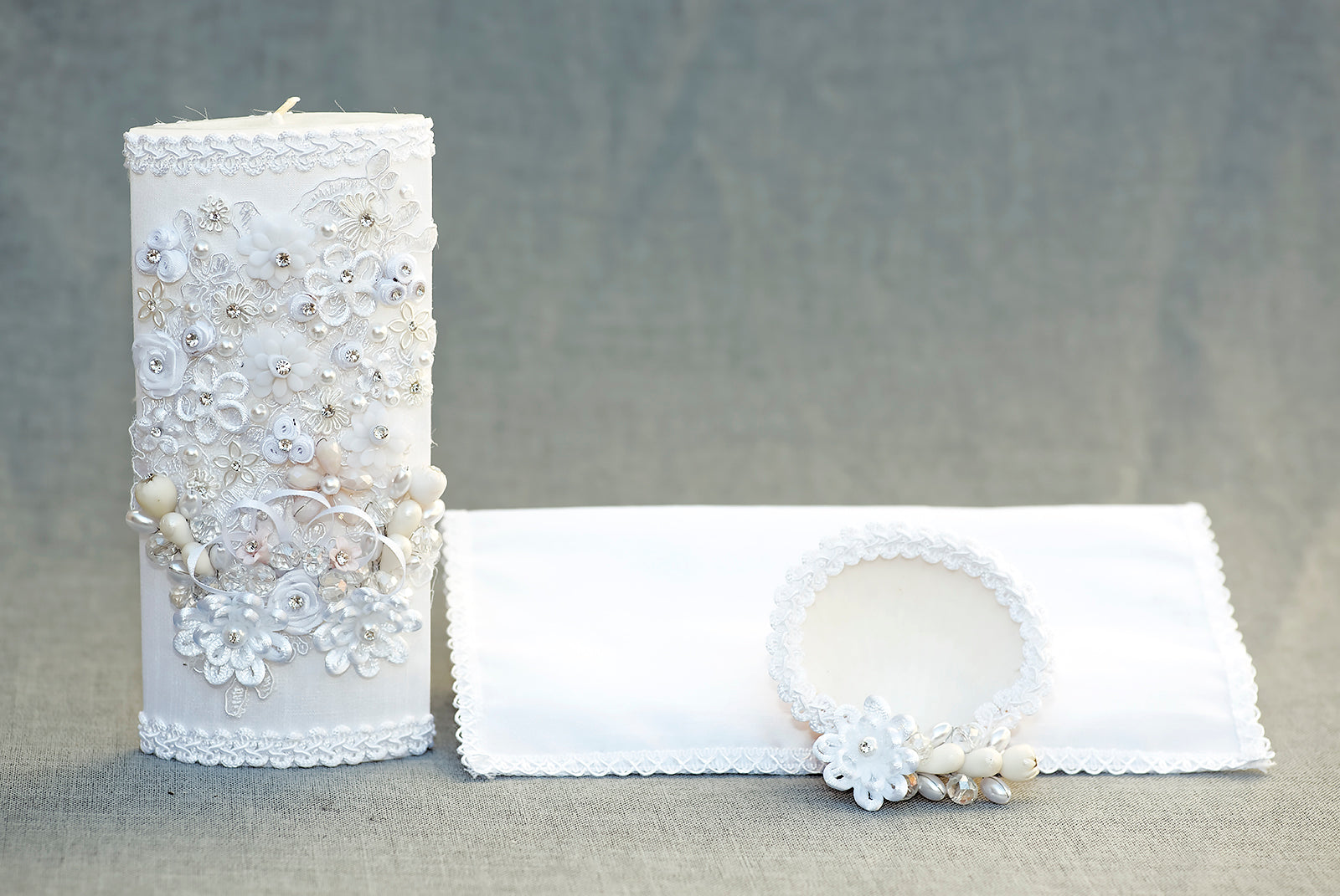 handmade Candle Set Burbvus # 4 decorated candle baptism christening white color