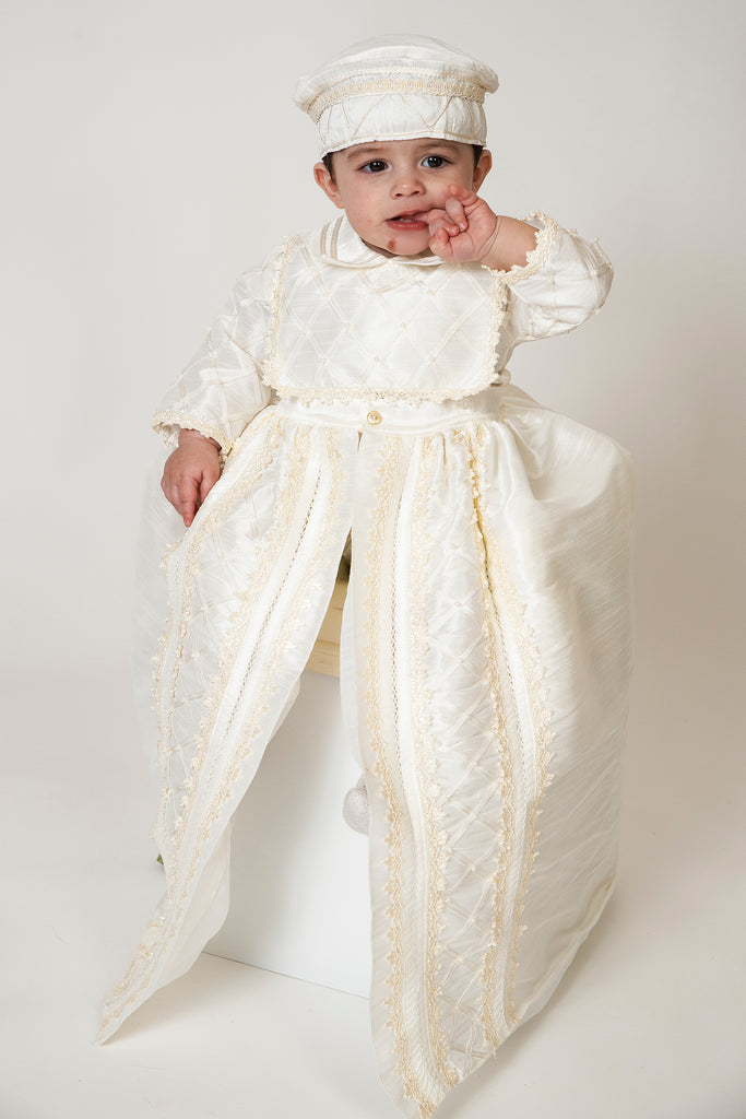 100% silk dupioni Christening gown for boys Burbvus