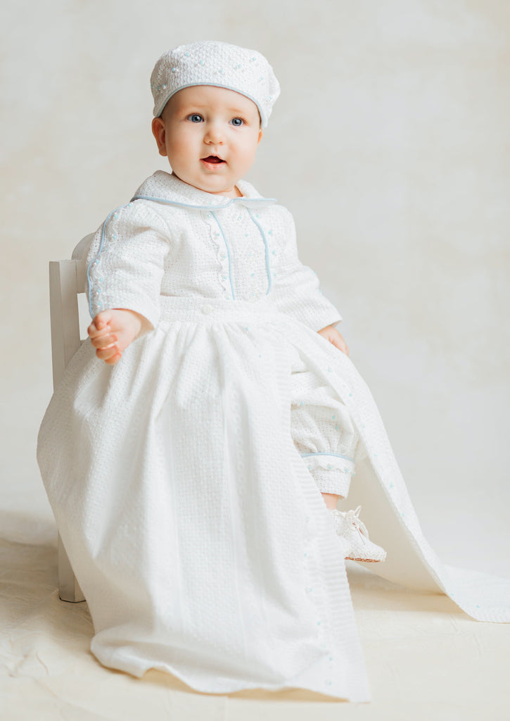 Heirloom Christening Gown For Boys White and Blue