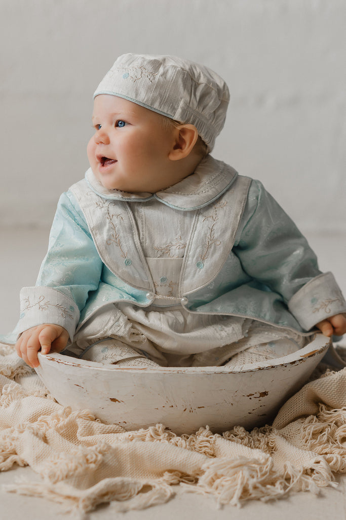 handmade baptism gown ivory/bliue