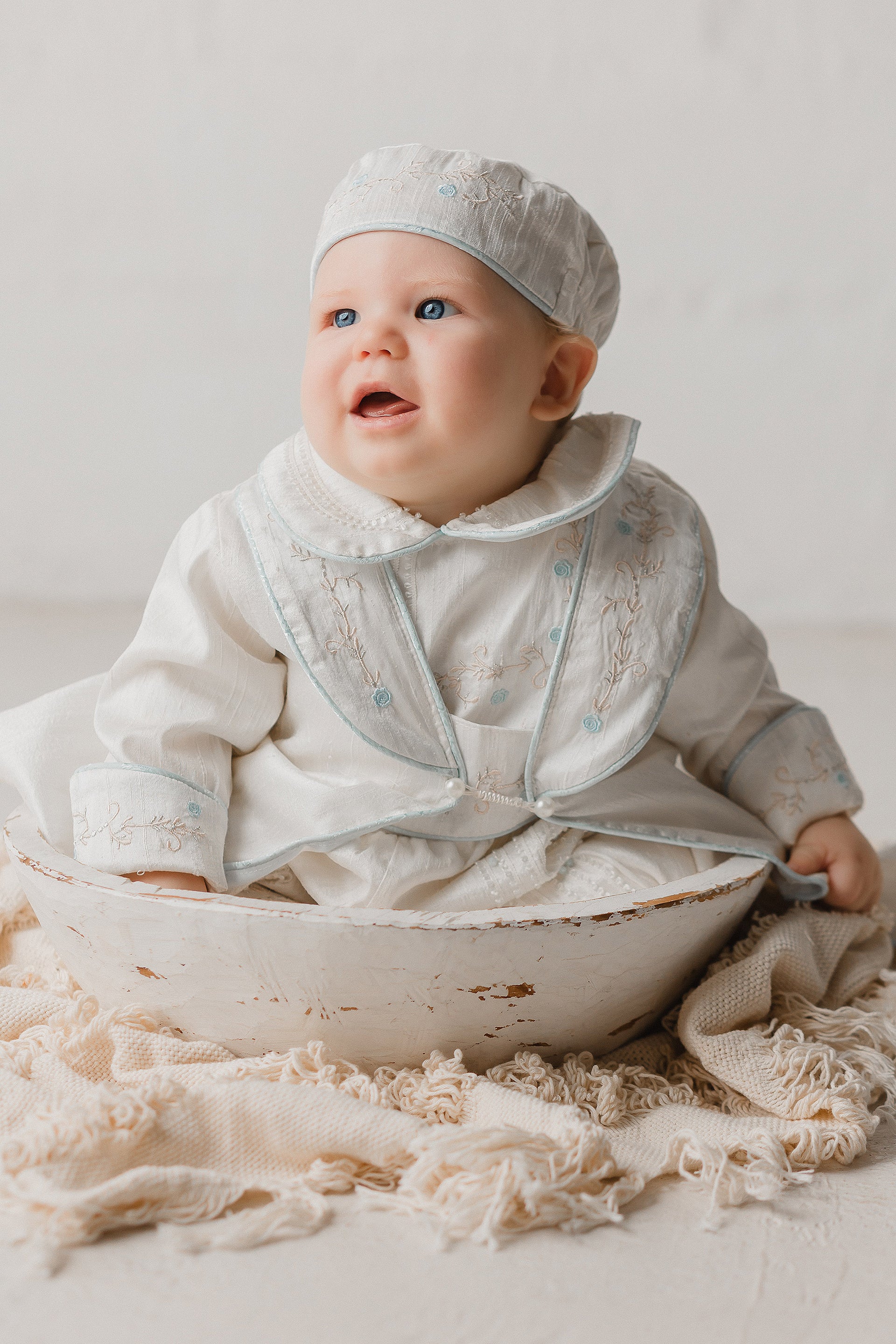 silk dupioni christening dress Victoria Christening Gown & Bonnet at Baby Beau & Belle