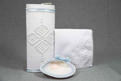Handmade Baptism Candle Set with shell and hanky