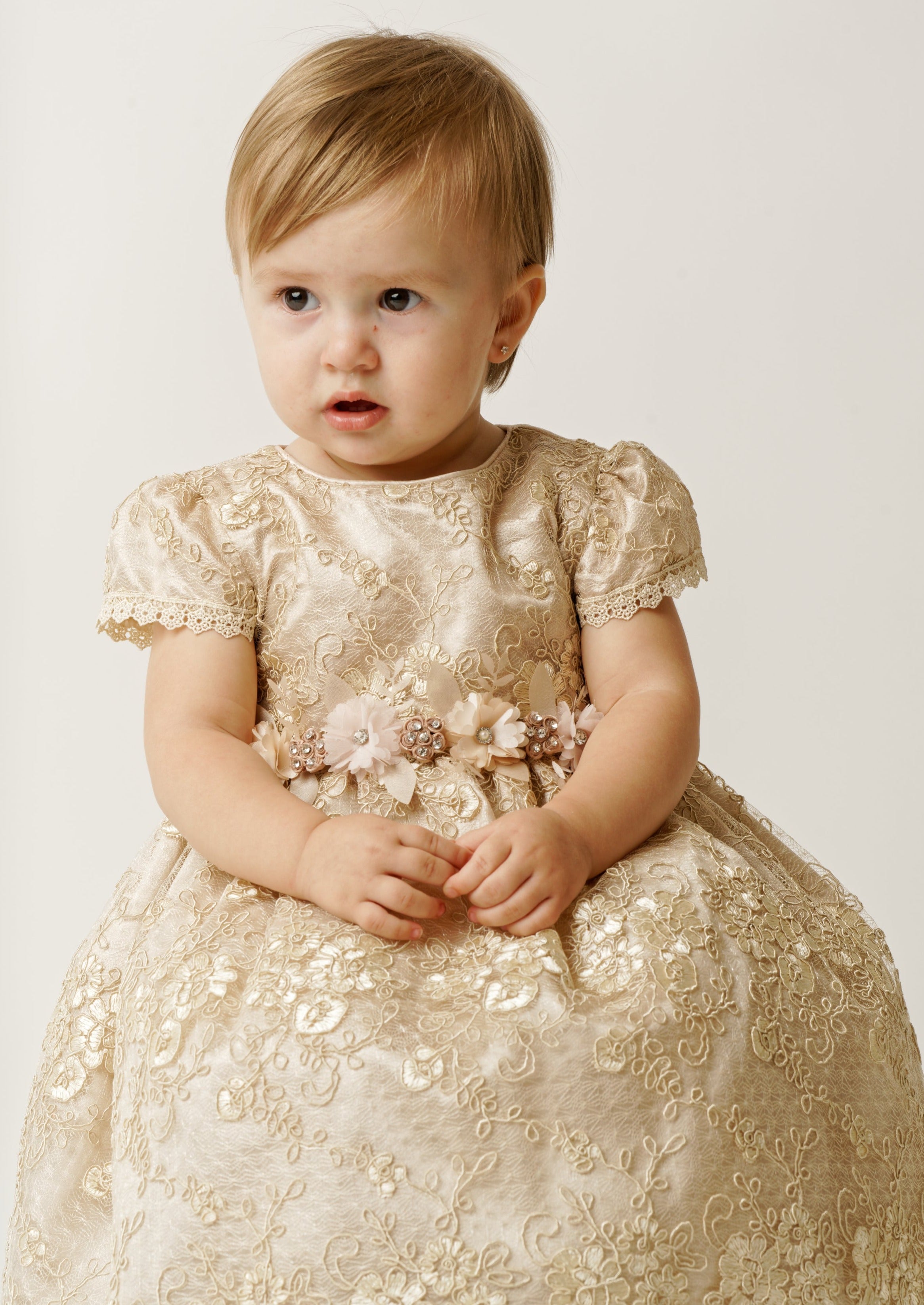 Heirloom Christening dress or flower girl dress champagne color Burbvus G032