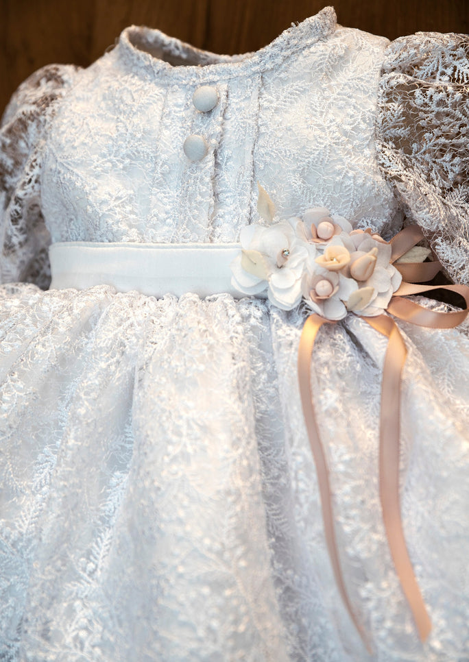 Handmade christening gown Burbvus White color
