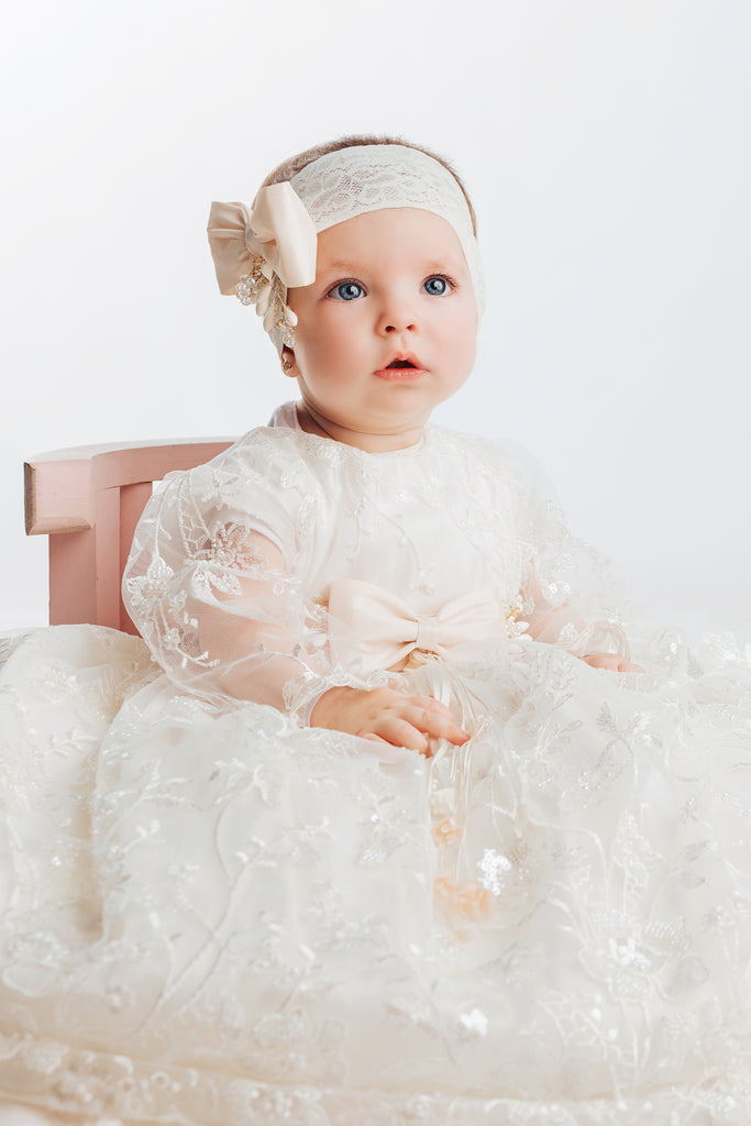 Lace Christening Gown Baby Girl G044 Burbvus + matching candle