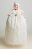 Heirloom Full-length Christening gown for baby girls, features beautiful Handmade Embroidery details all along the dress, exquisite and Vintage style.