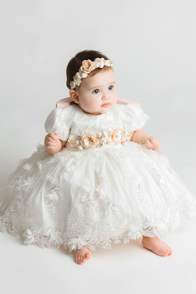 Burbvus Heirloom Christening Dress for Girls G060 | Baby Girl Baptism Outfit 100% Charmeuse Silk