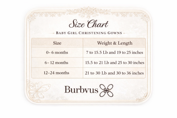 Size chart for Christening Dress G058