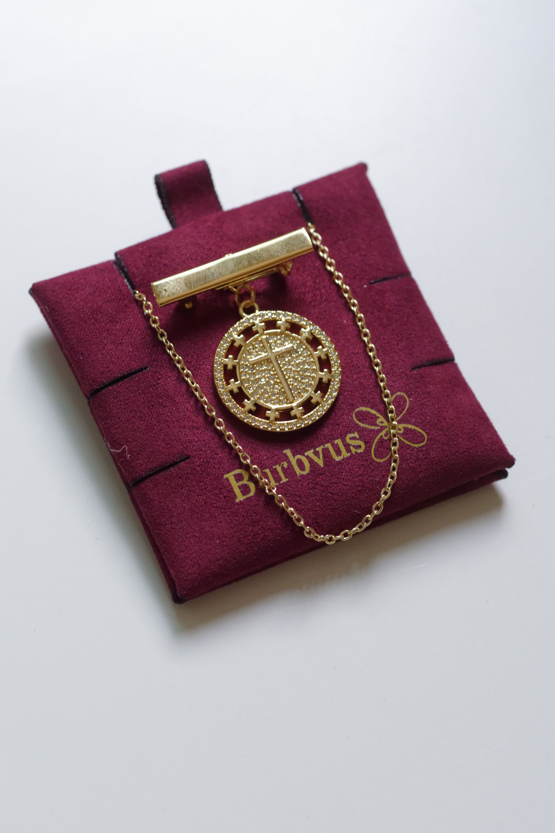 Gold Plated Baptismal Pin Medal, includes Cross Medal + Gold plated Bar + Gold plated chain. 