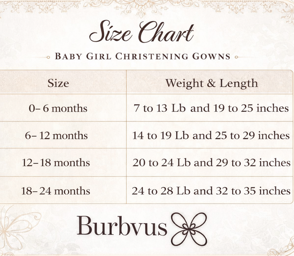 Size chart for Christening Dress G057