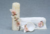 handmade Baptism candle set with flowers, Ivory color Burbvus