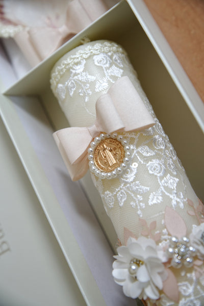 Handmade Candle set with Medal Virgin Mary