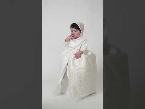 Load video: handmade christening gown Burbvus B001 baptism outfit