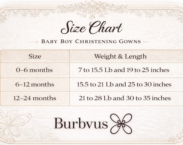 Size chart for Christening Outfit B004