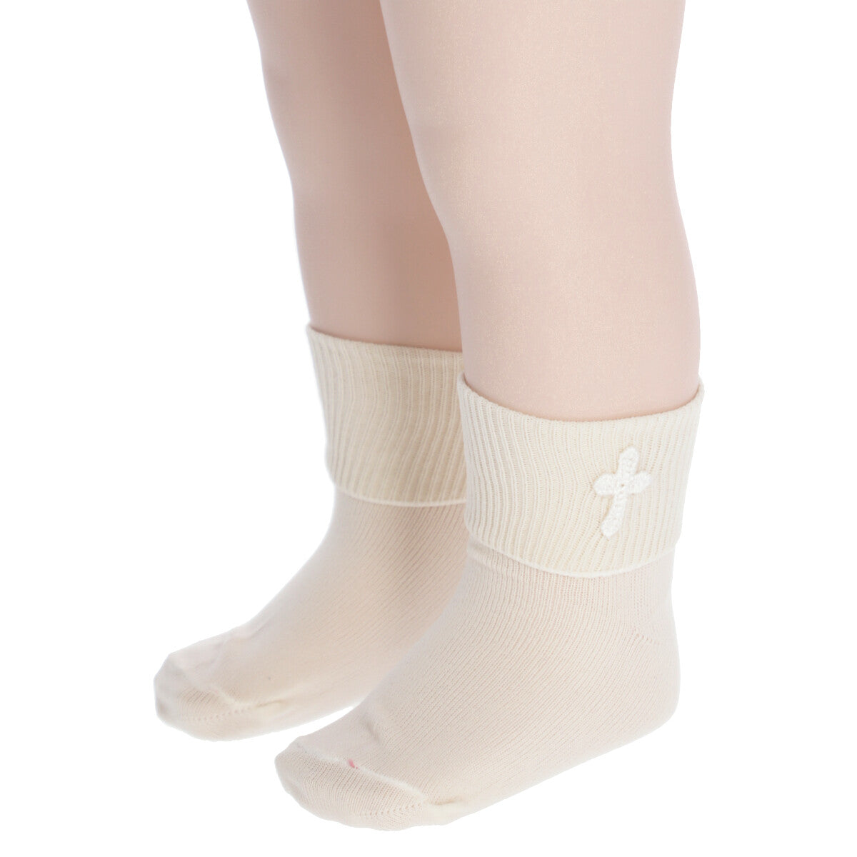 Boys White and Ivory Cross Sock, Baptism or Christening Stockings -11