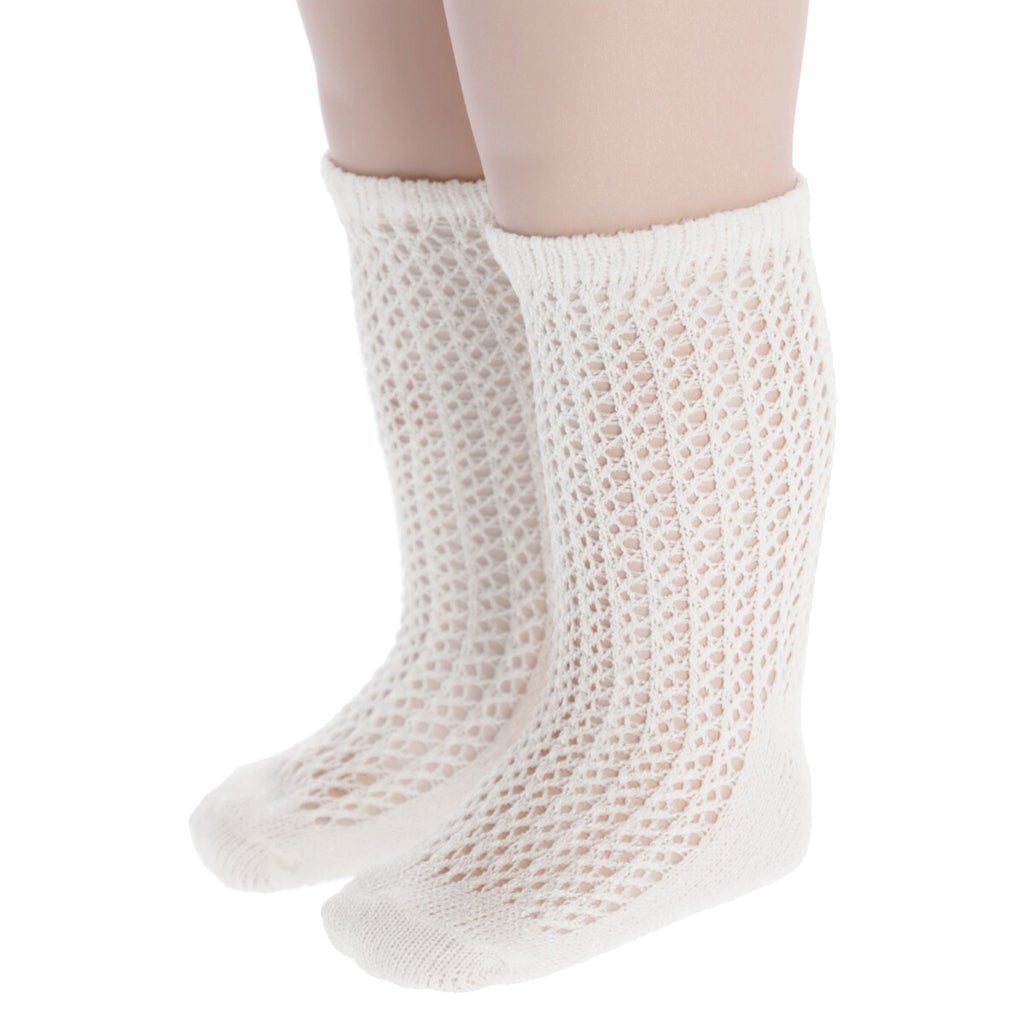 Boys White and Ivory Knee Sock, Baptism or Christening Stockings 001