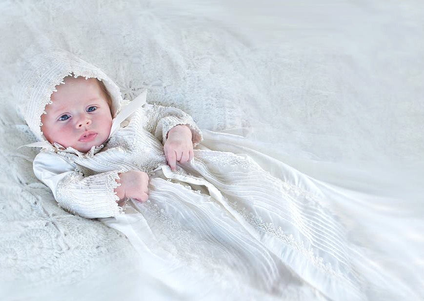 Beautiful baby on his Christening Gown B002 Handmade Burbvus
