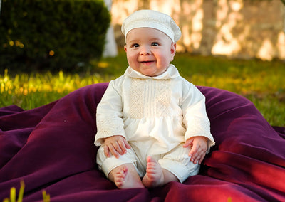 Bernardo wearing Christening Gown B004 in Ivory Color
