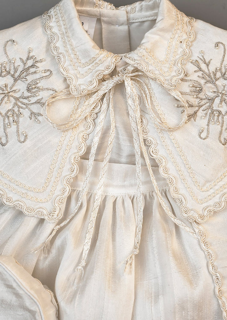 Christening Gown B007 Handmade Burbvus, Ivory Color Cape details