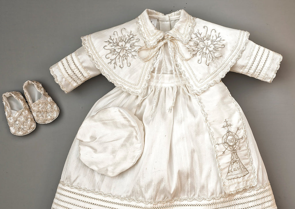 Christening Gown B007 Handmade Burbvus, Ivory Color with matching shoes