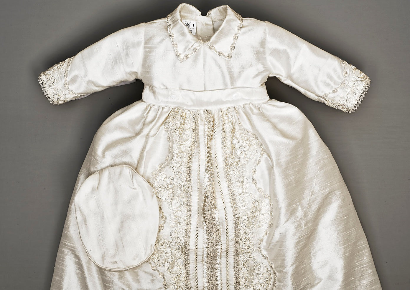 Front details from our Christening gown B008 with the skirt and hat
