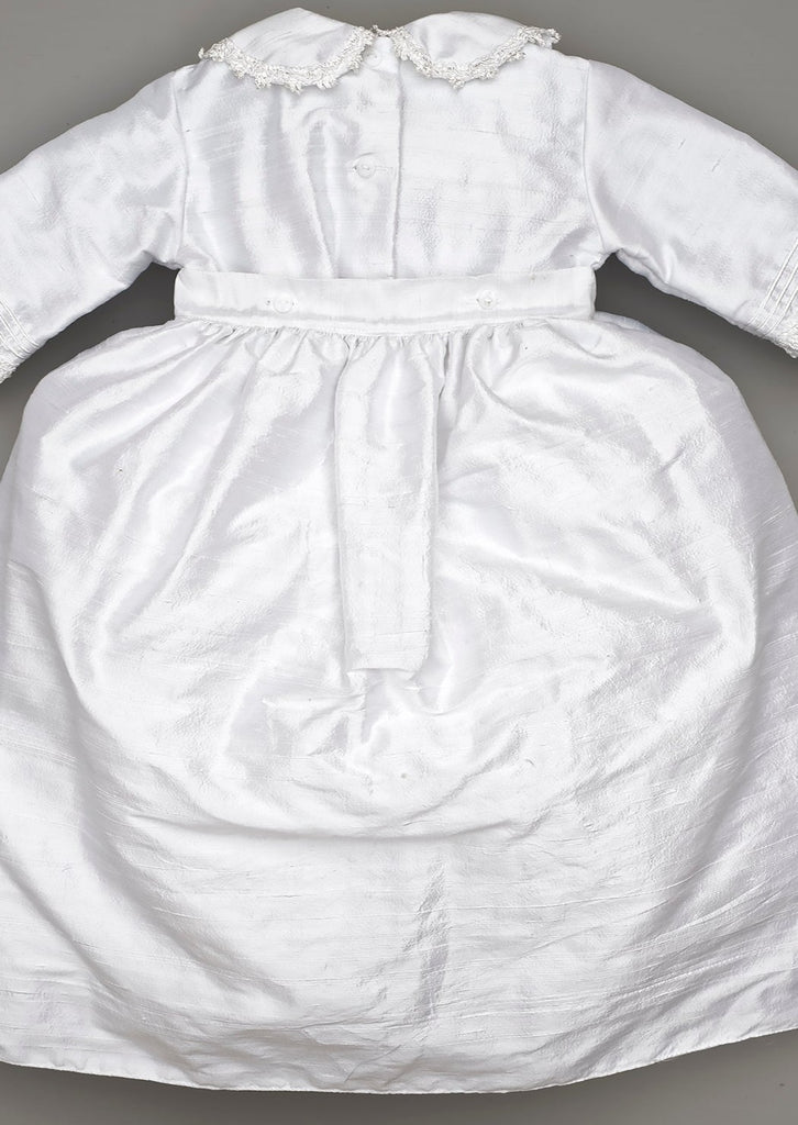 Baptism Outfit B009 Handmade Burbvus White Color, back part details wih the skirt