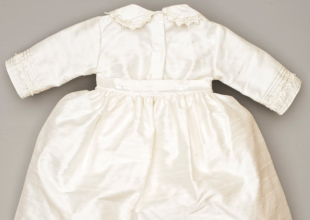Baptism Outfit B009 Handmade Burbvus Ivory Color, back part details wih the skirt