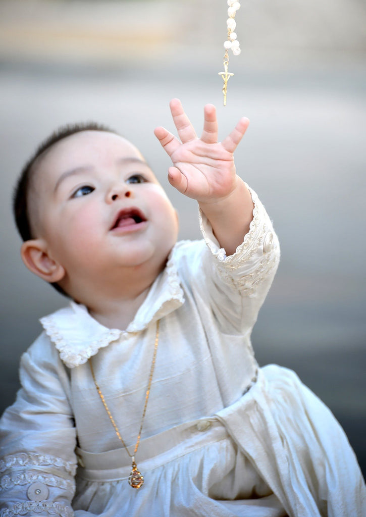 Baby Geovany Wearing Baptism Gown B011 Ivory without the cape