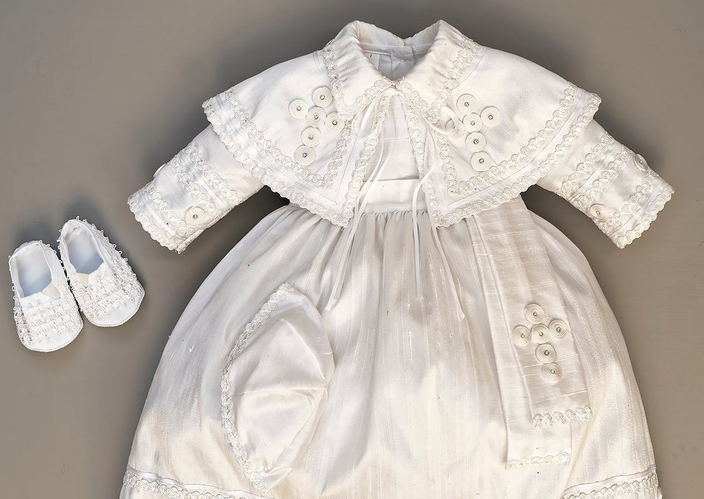 Baptism Outfit B011, with possible matching shoes and hat White Color