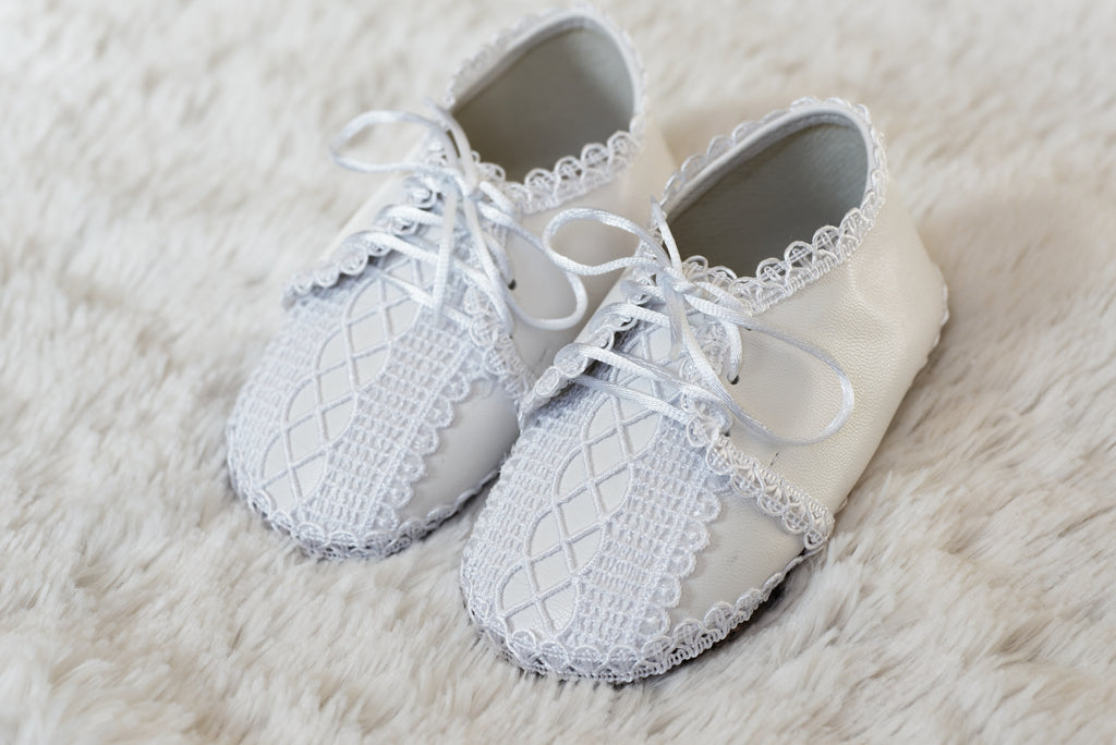 white baby shoes Baptism or christening burbvus