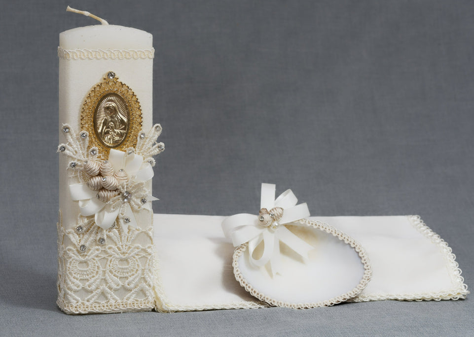 baptism candle set virgn mary burbvus christening gowns