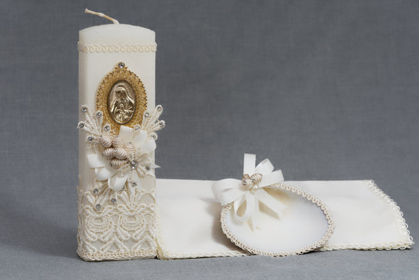 baptism candle set virgn mary burbvus christening gowns