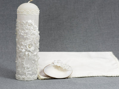 handmade baptism set candle and shell burbvus #35