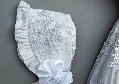 Traditional bonnet  hand embroidery for the Baptism dress G009