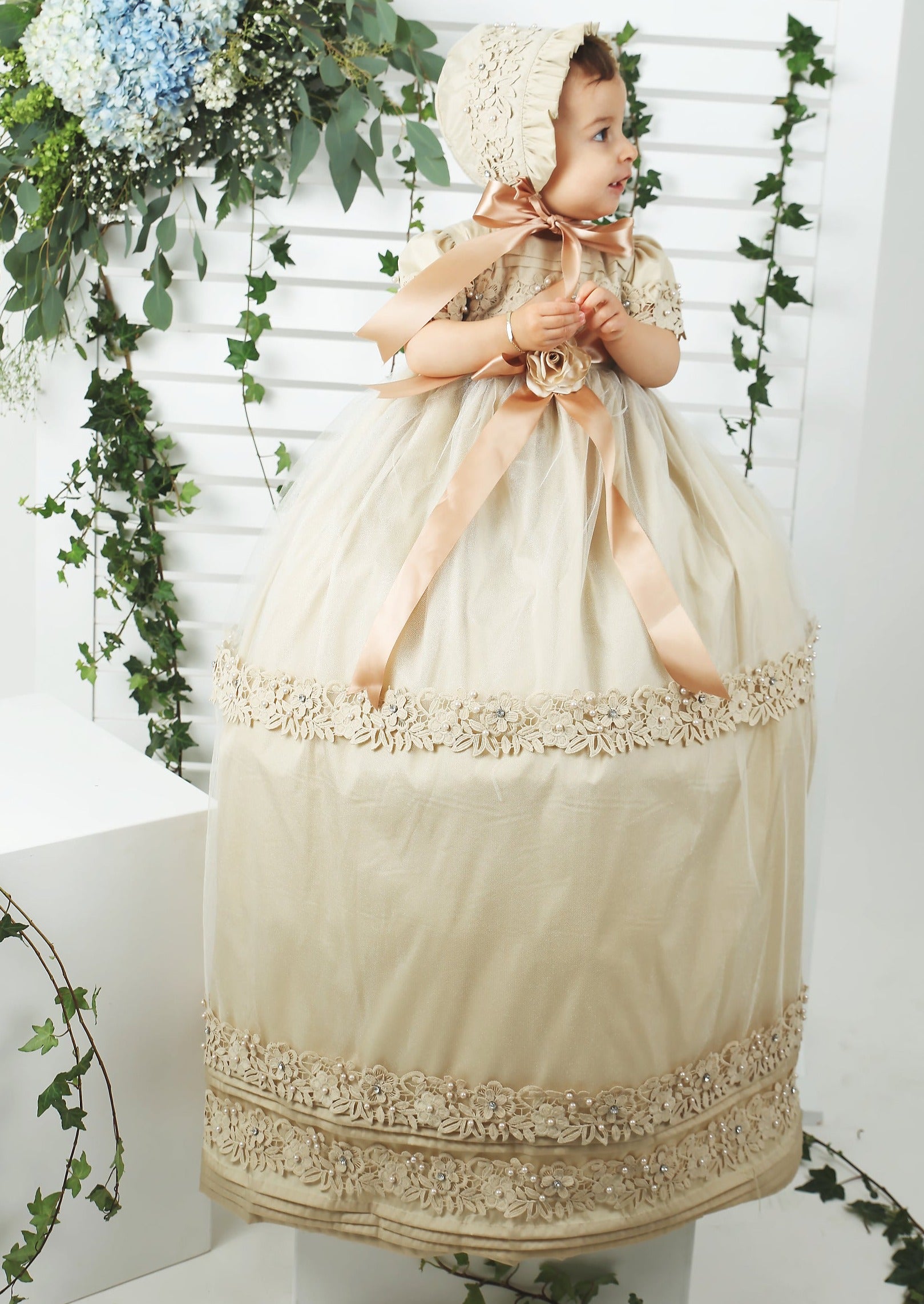 baptism dress baby girls Burbvus G024 champagne color