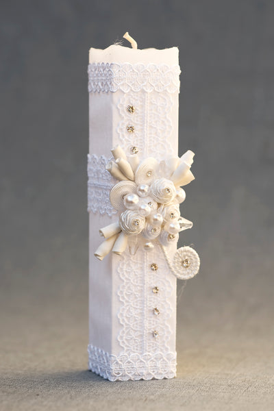 White Square handmade Christening Candle #12