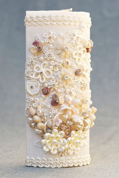 Handcrafted Burbvus Baptism candle #4 ivory color 