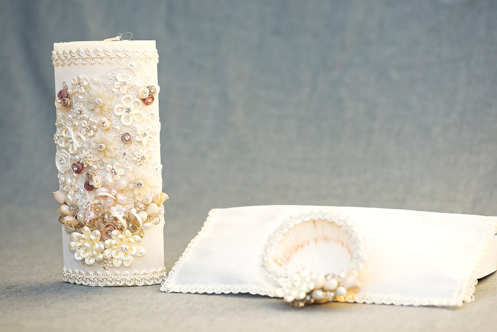 Ivory Candle kit #4, handmade with shell and hanky
