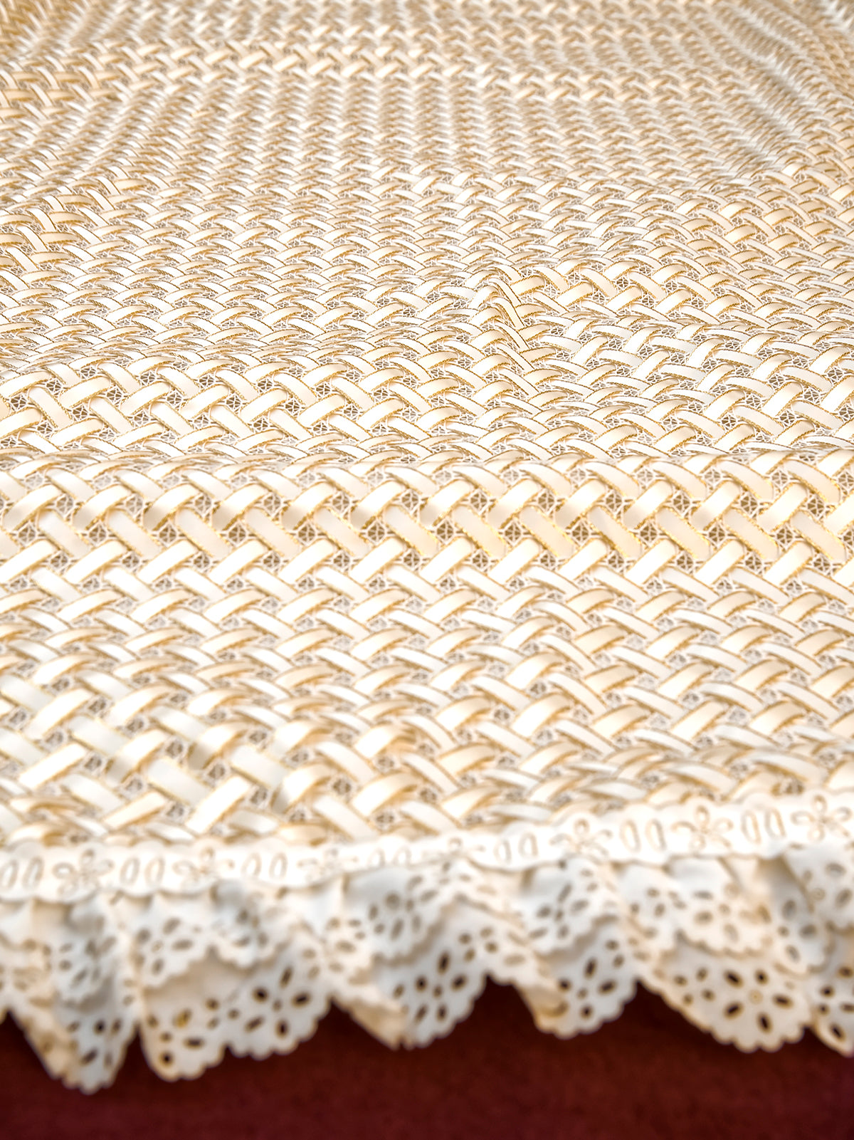 Close up details in the Embroidered Ivory baby blanket