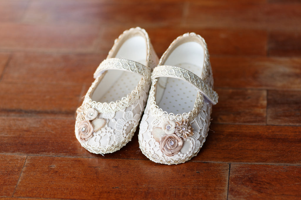 baby handmade shoes beige girls baptism christening